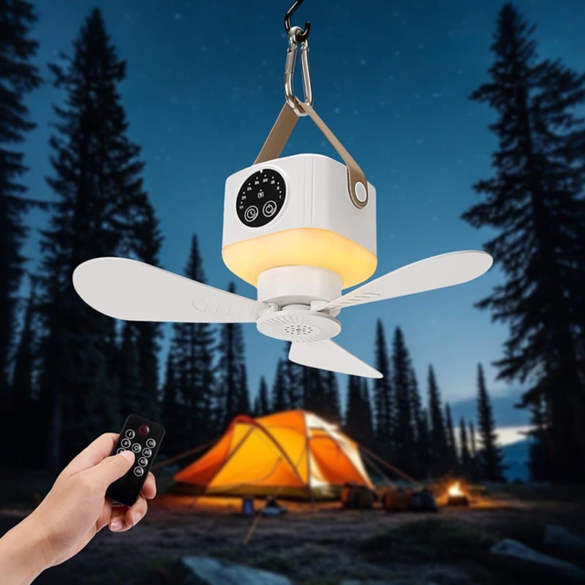Plafondventilator voor kamperen - Ventilator - Ventilator lamp - Ventilator plafond - Tent ventilator oplaadbaar - Stille ventilator - Met afstandsbediening - 7200 mAh - Wit - Kunststof — afbeelding 1