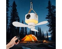 Plafondventilator voor kamperen - Ventilator - Ventilator lamp - Ventilator plafond - Tent ventilator oplaadbaar - Stille ventilator - Met afstandsbediening - 7200 mAh - Wit - Kunststof