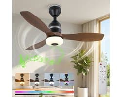 Rosnek Smart Plafondventilator met Verlichting en Bluetooth Speaker - Ø 60 cm - RGB Sfeerlicht - Stille Motor - Afstandsbediening - Dimbare LED - 3 Snelheden - Slaapkamer/Kinderkamer