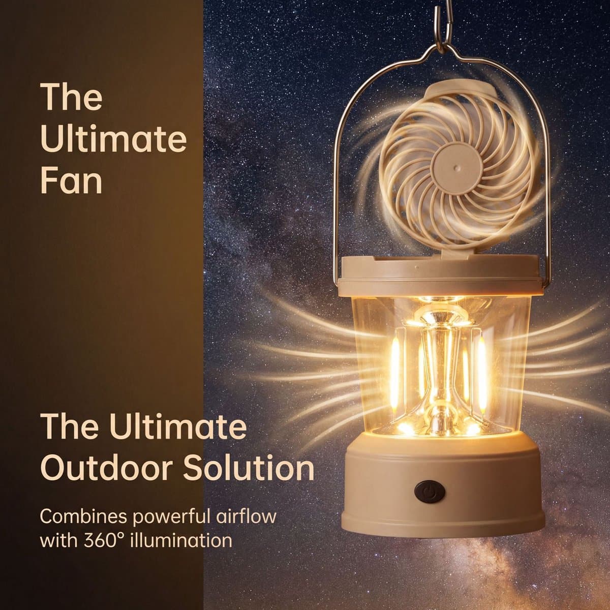 Draagbare LED-kampeerlantaarn met ventilator, 2-in-1 opvouwbaar ontwerp, 18x10 cm, elektrische kampeerlamp met ventilator, oplaadbare buitenlamp, heldere en efficiënte LED-verlichting, voor wandelen, tent, camper en reizen. — afbeelding 1