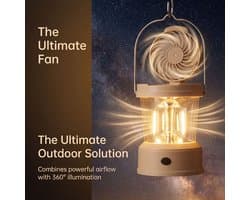 Draagbare LED-kampeerlantaarn met ventilator, 2-in-1 opvouwbaar ontwerp, 18x10 cm, elektrische kampeerlamp met ventilator, oplaadbare buitenlamp, heldere en efficiënte LED-verlichting, voor wandelen, tent, camper en reizen.