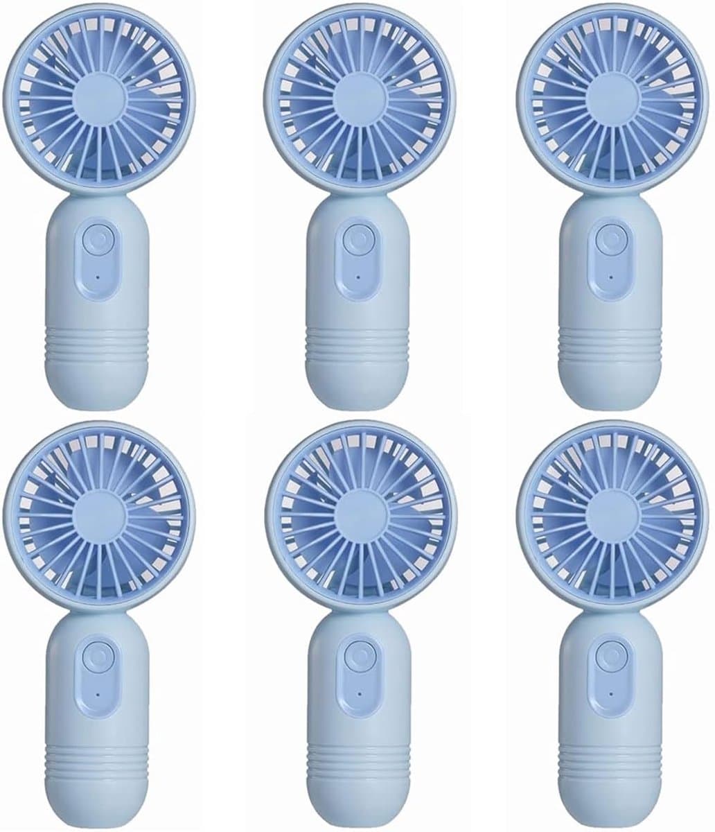 Mini draagbare ventilatoren (6 stuks), schattige, lichtgewicht handventilatoren op batterijen, 3 windsnelheden, USB oplaadbaar, wimperventilator, unisex, geschikt voor kantoor, buiten, reizen en kamperen - blauw. — afbeelding 1