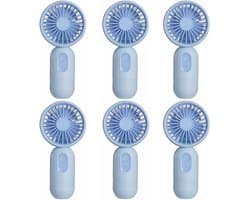Mini draagbare ventilatoren (6 stuks), schattige, lichtgewicht handventilatoren op batterijen, 3 windsnelheden, USB oplaadbaar, wimperventilator, unisex, geschikt voor kantoor, buiten, reizen en kamperen - blauw.