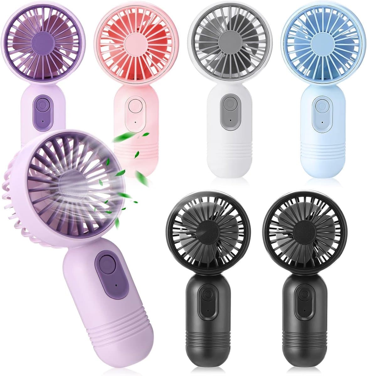 Set van 7 mini draagbare ventilatoren, schattig en lichtgewicht, kleine persoonlijke wimperventilatoren, 3 windsnelheden, USB oplaadbaar, unisex, geschikt voor make-up binnen en buiten en op reis (meerdere kleuren) — afbeelding 1