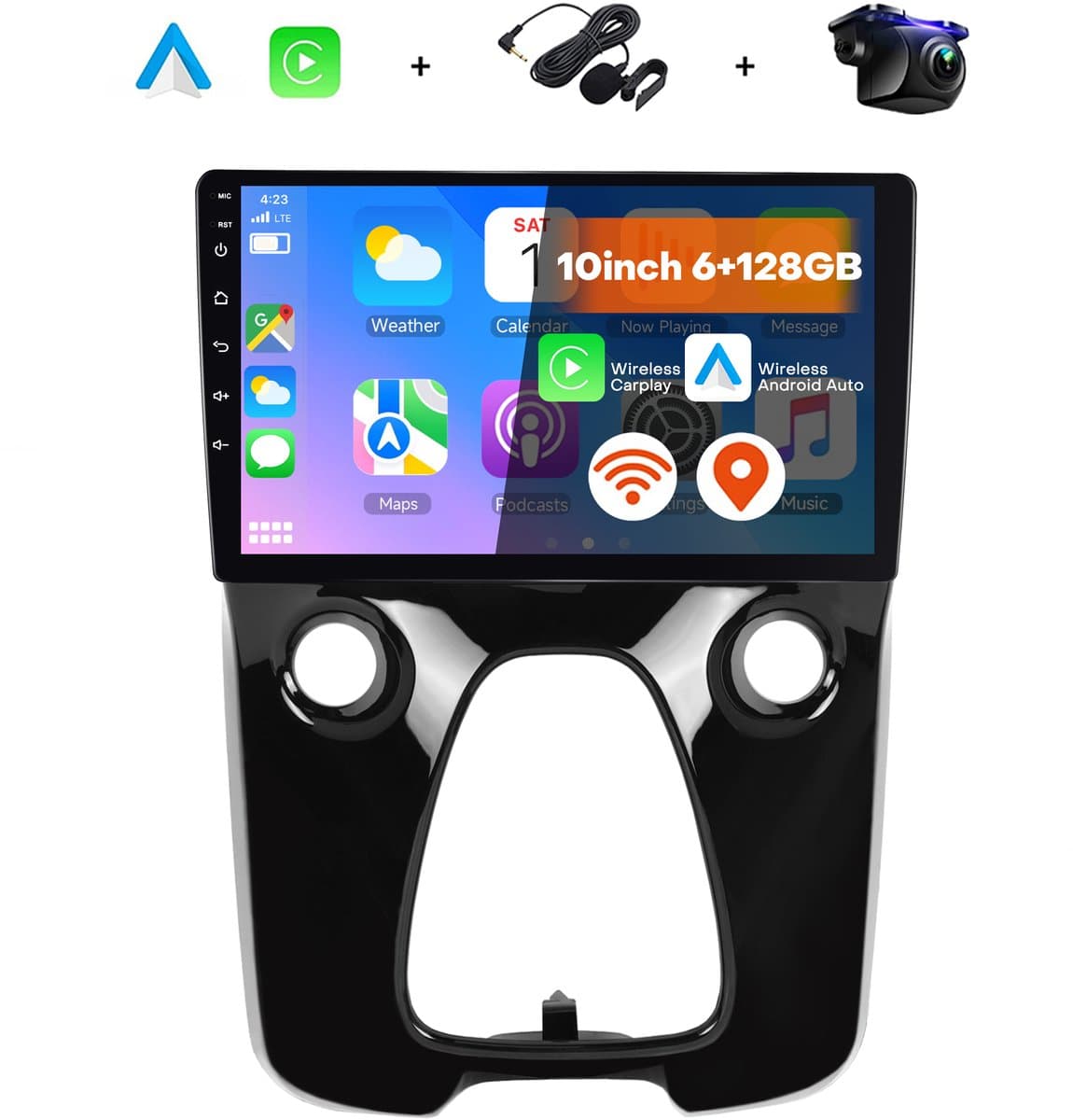 Boscer 2 Din Autoradio - Geschikt voor Toyota Aygo, Citroën C1 & Peugeot 108 (2014-2021) - Draadloos Apple CarPlay & Android Auto - 10.1 Inch HD Touchscreen - 6+128GB - GPS - WiFi, Bluetooth & USB - Achteruitrijcamera & Microfoon — afbeelding 1