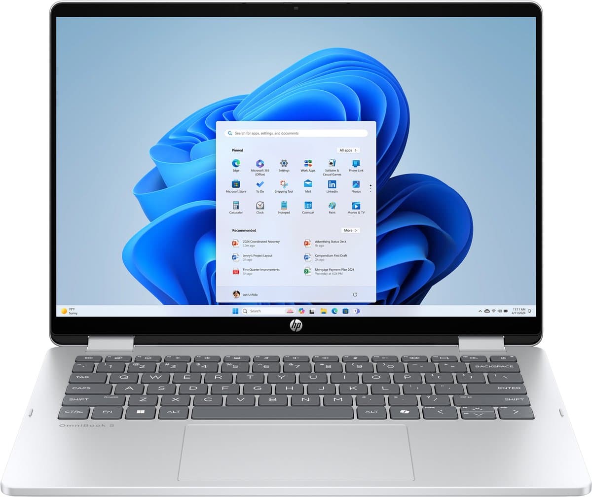 HP OmniBook 5 Flip 14-fp0255ndx - 2-in-1 laptop - 14" - 1920 x 1200 - Intel Core 5 120U - 16 GB DDR5 - 512 GB SSD - Touchscreen - Windows 11 Home - Zilver — afbeelding 1