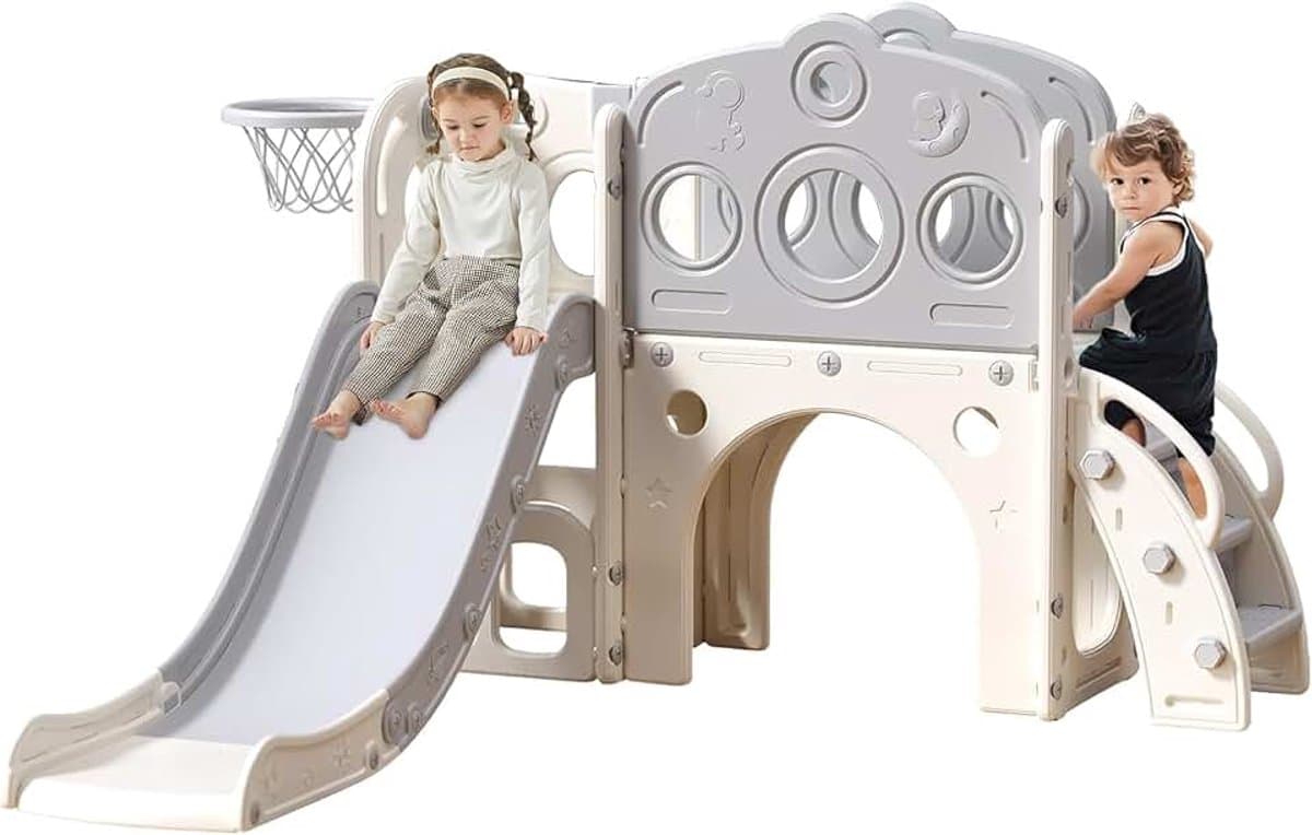 Kinderglijbaan, extra lange glijbaan voor kleine kinderen met box, opbergruimte en antislip treden, indoor en outdoor speelset, vrijstaande glijlengte voor peuters van 1-6 maanden plus - groot — afbeelding 1