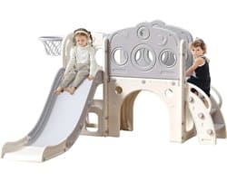Kinderglijbaan, extra lange glijbaan voor kleine kinderen met box, opbergruimte en antislip treden, indoor en outdoor speelset, vrijstaande glijlengte voor peuters van 1-6 maanden plus - groot