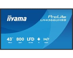 iiyama LH4366UHSB-B1AG beeldkrant Digitale signage flatscreen 109,2 cm (43) LCD Wifi 800 cd/m² 4K Ultra HD Zwart Type processor Android 24/7