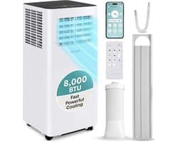 Mobiele airco 8000 BTU draagbaar met ontvochtiger, ventilator en led-display inclusief raamkit