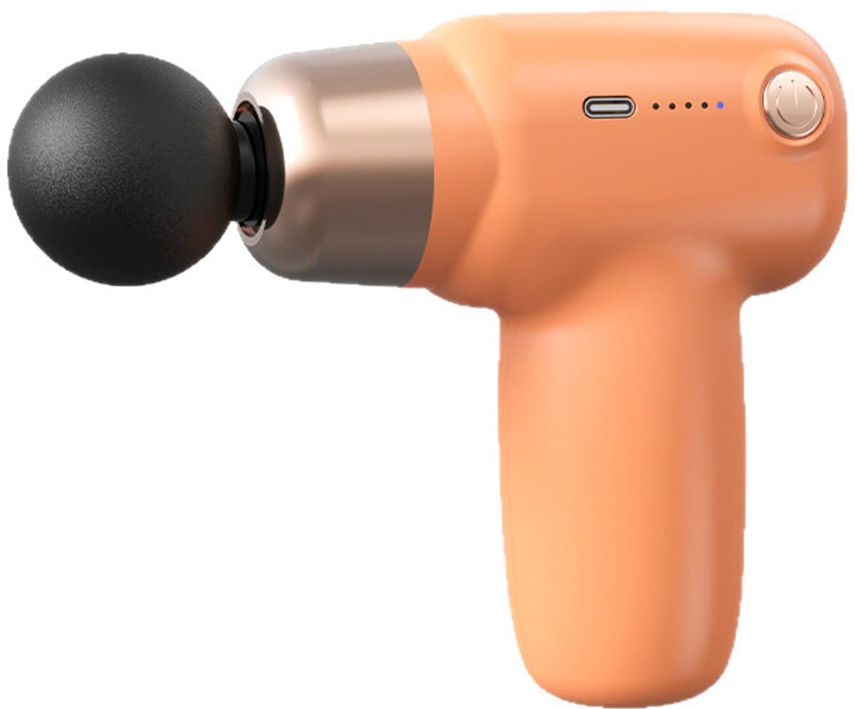 Ultracompact massagepistool, diepweefselmassageapparaat voor spierontspanning, draagbaar massageapparaat met 4 snelheidsstanden - wordt geleverd met 4 aansluitingen - oranje — afbeelding 1