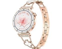 Knobbout Luxe 1.19" Scherm AMOLED Dames Smartwatch – Bluetooth Bellen – Hartslag-, Bloeddruk- & Zuurstofmeting – Slaapmonitor – Ademhalingstraining – Menstruatiecyclus – AI-Spraakassistent – IP67 Waterdicht – Rosegouden Stalen Band