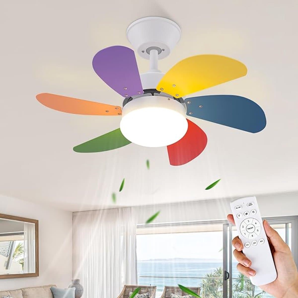 NETTLIFE Plafondventilator Met Verlichting - E27 - Kleurrijk - 6 Bladen Ventilator - met Afstandsbediening - 75cm - Timing Plafondlamp - Voor Woonkamer | Slaapkamer | Keuken | Eetkamer-excl. lichtbron — afbeelding 1