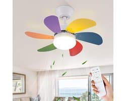 NETTLIFE Plafondventilator Met Verlichting - E27 - Kleurrijk - 6 Bladen Ventilator - met Afstandsbediening - 75cm - Timing Plafondlamp - Voor Woonkamer | Slaapkamer | Keuken | Eetkamer-excl. lichtbron