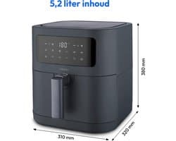 Airfryer 5,2 Liter – Heteluchtfriteuse – 9 Automatische Programma's – Digitaal Touchscreen – 2150W Matgrijs