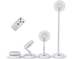 Opvouwbare Tafelventilator USB-C oplaadbaar – Draadloze Ventilator met Afstandsbediening, Stil, 4 Snelheden, 7200mAh Wit