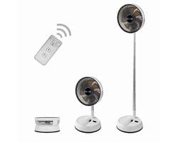 Draagbare oscillerende staande ventilator 8 inch - opvouwbaar met 7200mAh oplaadbare USB batterij, hoogteverstelbaar, 4 snelheden, stil met afstandsbediening voor thuis, kantoor, kamperen en reizenc