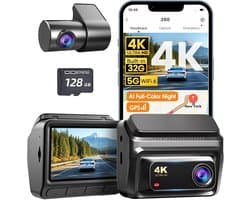 Dashcam voor auto - Zwart - 3 inch IPS Display - 4K Front en 1080P Achter Camera met GPS en Nachtzicht - Voor Personenauto's