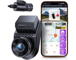 Dashcam voor auto - Zwart - 2,7K + 1080p Dual Lens - Met Nachtzicht en 24-uurs Parkeermonitoring - Voor en Achter Opname