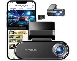 Dashcam voor auto - Zwart - 4K + 1080P Dual Camera - Met GPS, Nachtzicht en 128GB Geheugenkaart - Voor Personenauto's