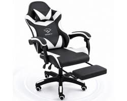 Boncy® Gaming Stoel - Comfortabele Gamestoel met Voetsteun - Game Chair Verstelbaar in Hoogte - 170° Verstelbare Rugleuning - Wit / Zwart