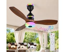 Rosnek Ventilatorlamp Plafond 61 cm - Plafondventilator met Verlichting en Muziekfunctie - RGB LED Lamp - Bluetooth Plafondventilator - Dimbaar - 2000 Lumen - Smart Remote - 3 Snelheden - Voor Slaapkamer/Kinderkamer