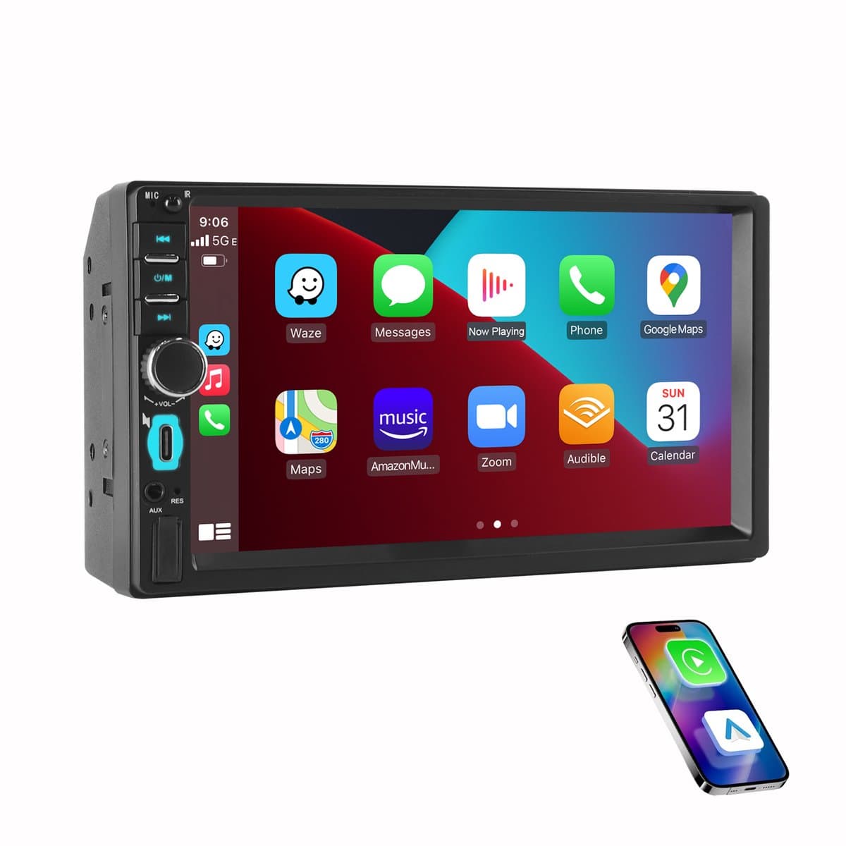 ESSGOO Autoradio 2 Din - 7 Inch Touchscreen - MP5 - Apple CarPlay & Android Auto - Bluetooth, USB, AUX, SWC — afbeelding 1