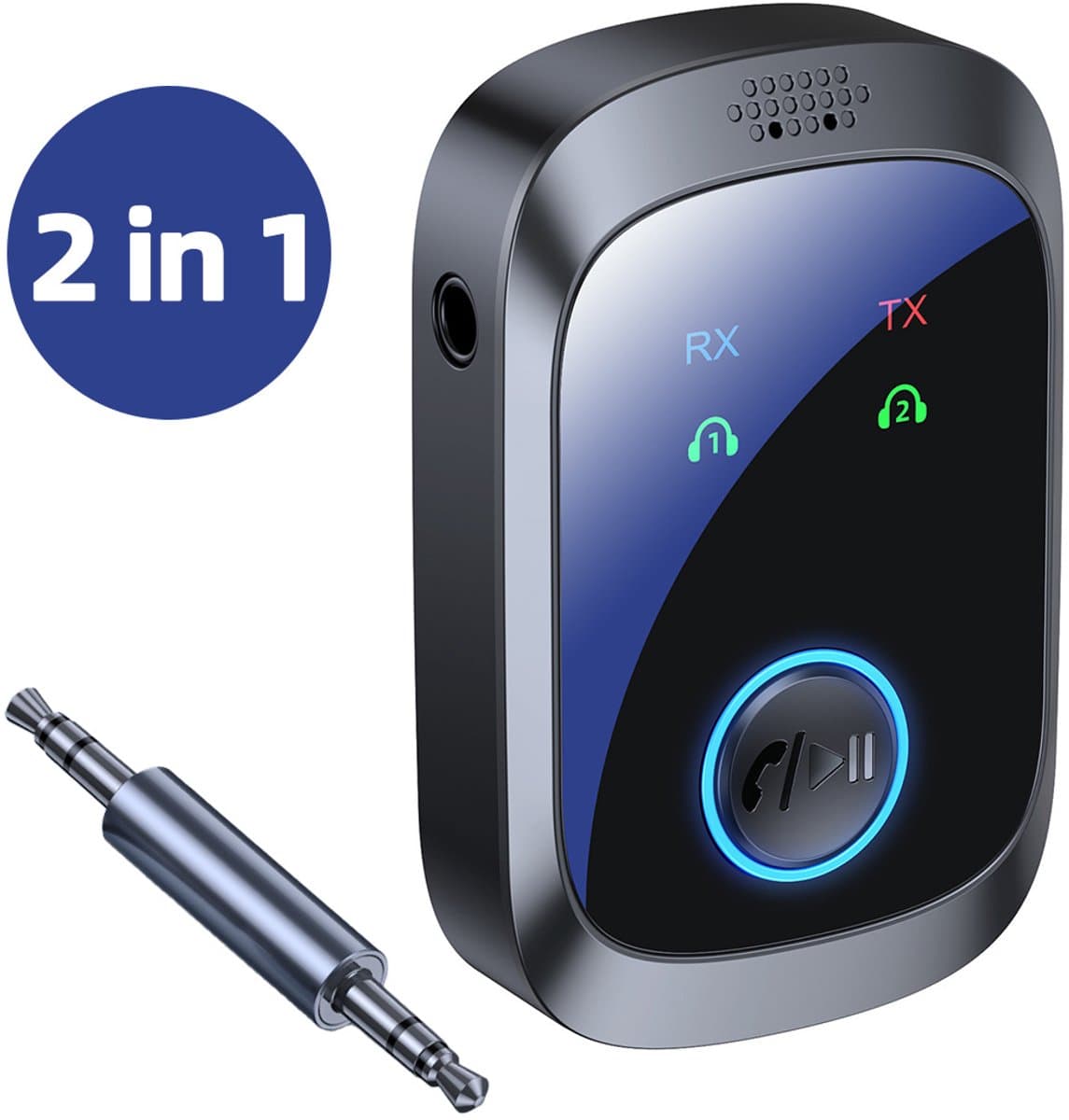 Bluetooth 5.4 AUX Adapter 2-in-1 Bluetooth Transmitter en Receiver Auto 3.5mm - Voor Auto, TV, PC, Koptelefoon - 2 Apparaten Verbinden - Vrije Muziek & Handsfree Gesprekken — afbeelding 1