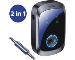 Bluetooth 5.4 AUX Adapter 2-in-1 Bluetooth Transmitter en Receiver Auto 3.5mm - Voor Auto, TV, PC, Koptelefoon - 2 Apparaten Verbinden - Vrije Muziek & Handsfree Gesprekken