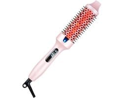 Brush Thermoborstel met infraroodtechnologie, 2-in-1 styler & föhn, 30 seconden snelle opwarming, lcd-temperatuurweergave, ionische krulborstel voor natuurlijke krullen en gladmaken # roze