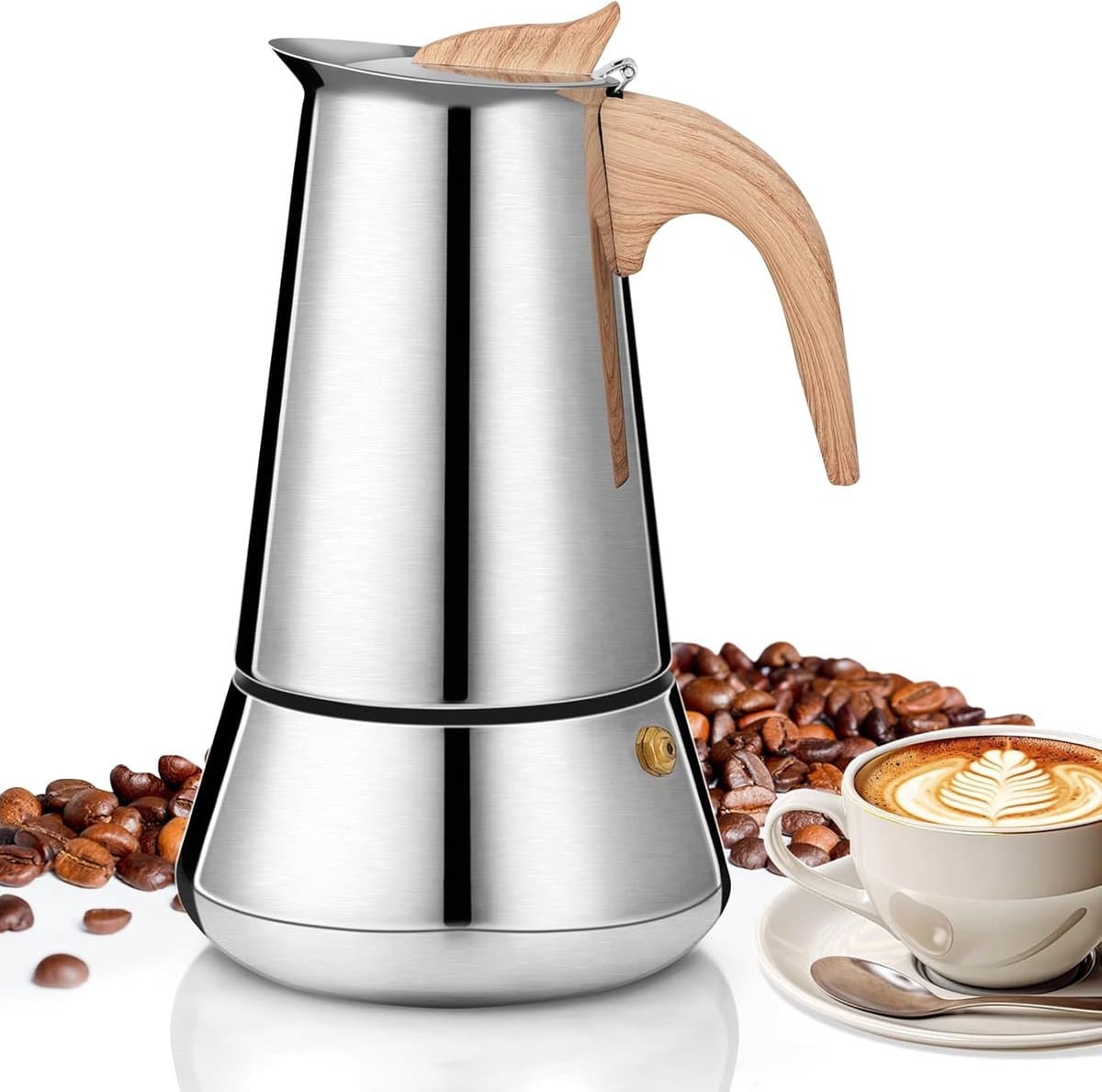 Espressomachine Moka, 350 ml, voor inductie, 6 kopjes van roestvrij staal, Italiaanse espressomachine voor alle warmtebronnen — afbeelding 1