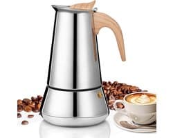 Espressomachine Moka, 350 ml, voor inductie, 6 kopjes van roestvrij staal, Italiaanse espressomachine voor alle warmtebronnen
