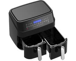 Dubbele Heteluchtfriteuse - Airfryer XXL - Gezond Frituren - Twee Apart Gestuurde Manden - 9 Liter - Zwart