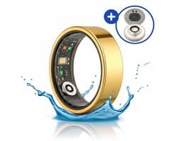 SyncGear Smart Ring - Slimme ring Heren & Dames Inclusief Oplaadcase – Menstruatiecyclus - Hartslag - SpO2 - Stappenteller - Hartslagmeter - Nederlandse App - Maat 10 (Europese Maat 60) - Kleur: Goud