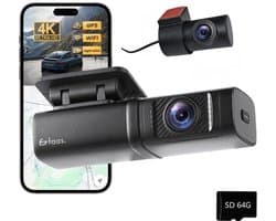 SnelShoppen - Faas Dashcam Auto Voor & Achter – 4K Dual Camera – 64GB Micro-SD – G-sensor, Nachtzicht, Parkeermodus & Loop Recording – Zwart