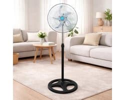 Ventilator Staand – Statiefventilator – Vloerventilator – 125 CM - 90° Oscillatie – 5 Ventilatorbladen – Stille Werking – Verzwaarde Voet - Staande Ventilator
