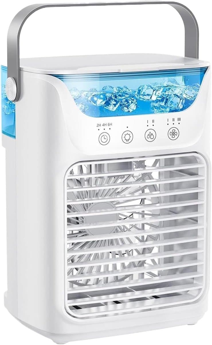 VHV - Luchtkoeler - Mini airco - Aircooler - Tafelventilator - 4-in-1 - Draagbaar - Verdampingskoeler - Voor bureau en slaapkamer - 16.5*12.2*21.1cm - Wit — afbeelding 1