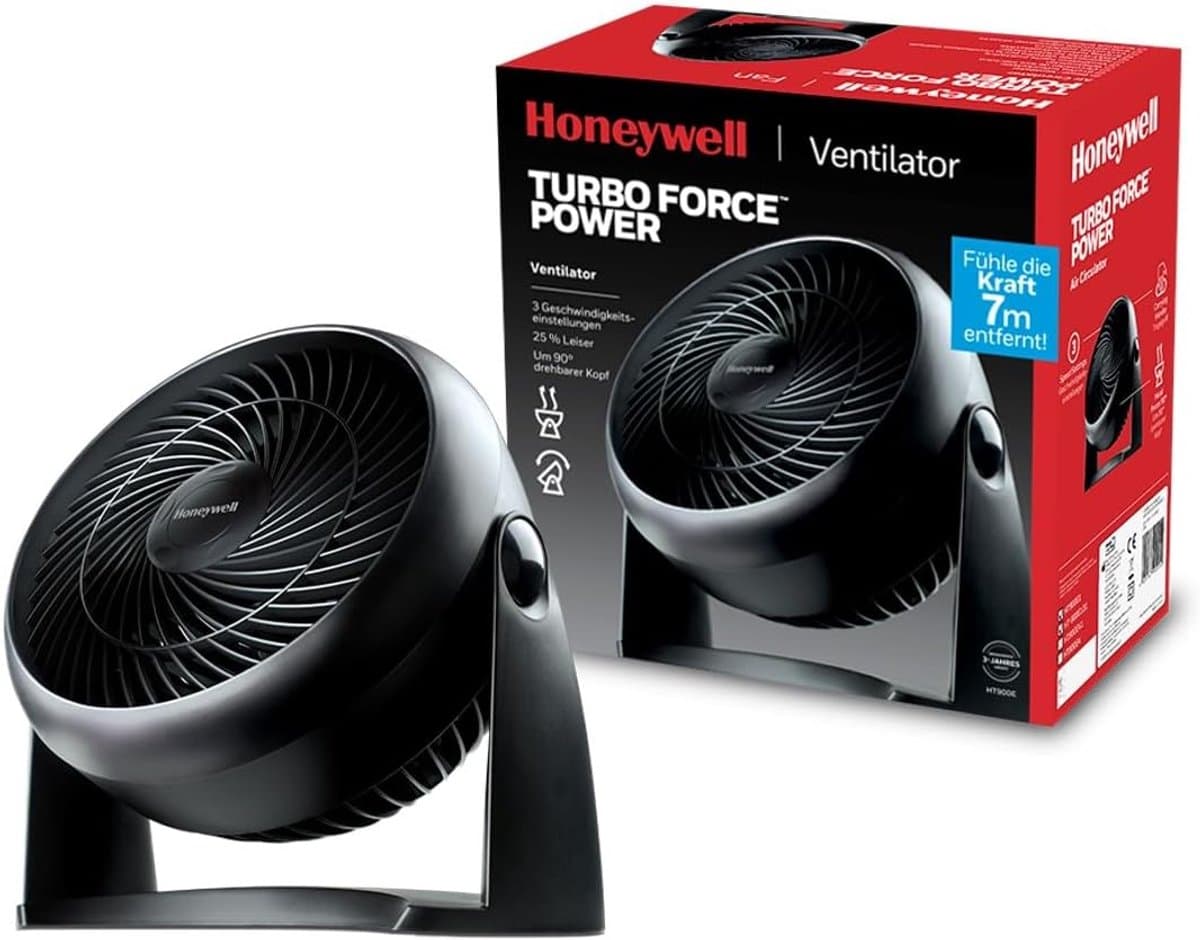 Krachtige Honeywell TurboForce-ventilator (stille verkoeling, 90° variabele kanteling, 3 snelheidsinstellingen, wandmontage, tafelventilator) HT900E — afbeelding 1