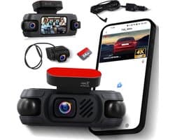 SnelShoppen - 360° Dashcam 4K voor Auto met WiFi, GPS, 1080P Interieurcamera, 64GB Geheugen, Compact en Onopvallend, Ideaal voor Veilig Autorijden