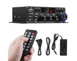 Mini Bluetooth Versterker - Stereo Audioversterker 2.0 - Bluetooth 5.0 - 40W × 2 - 2 Microfooningangen - FM Radio met USB/AUX/RCA en Afstandsbediening - Voor Muziek, Thuisbioscoop en Karaoke