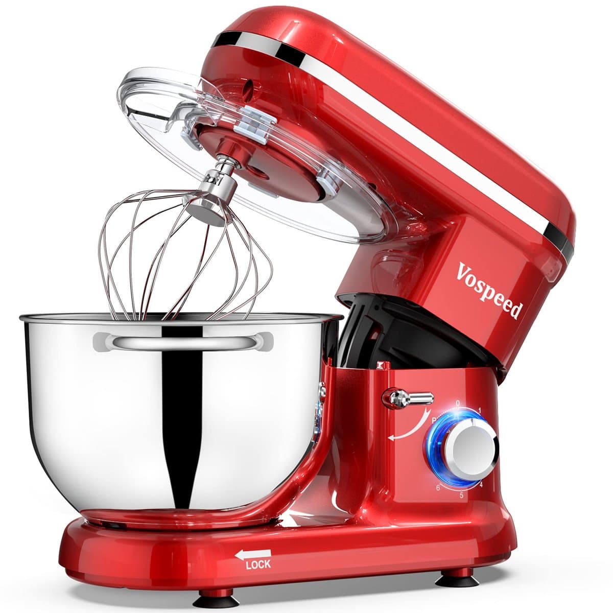 Keukenmachine 1500W – 6 Snelheden – 6L RVS Mengkom – Met Garde, Deeghaak en Menghaak – Rood — afbeelding 1
