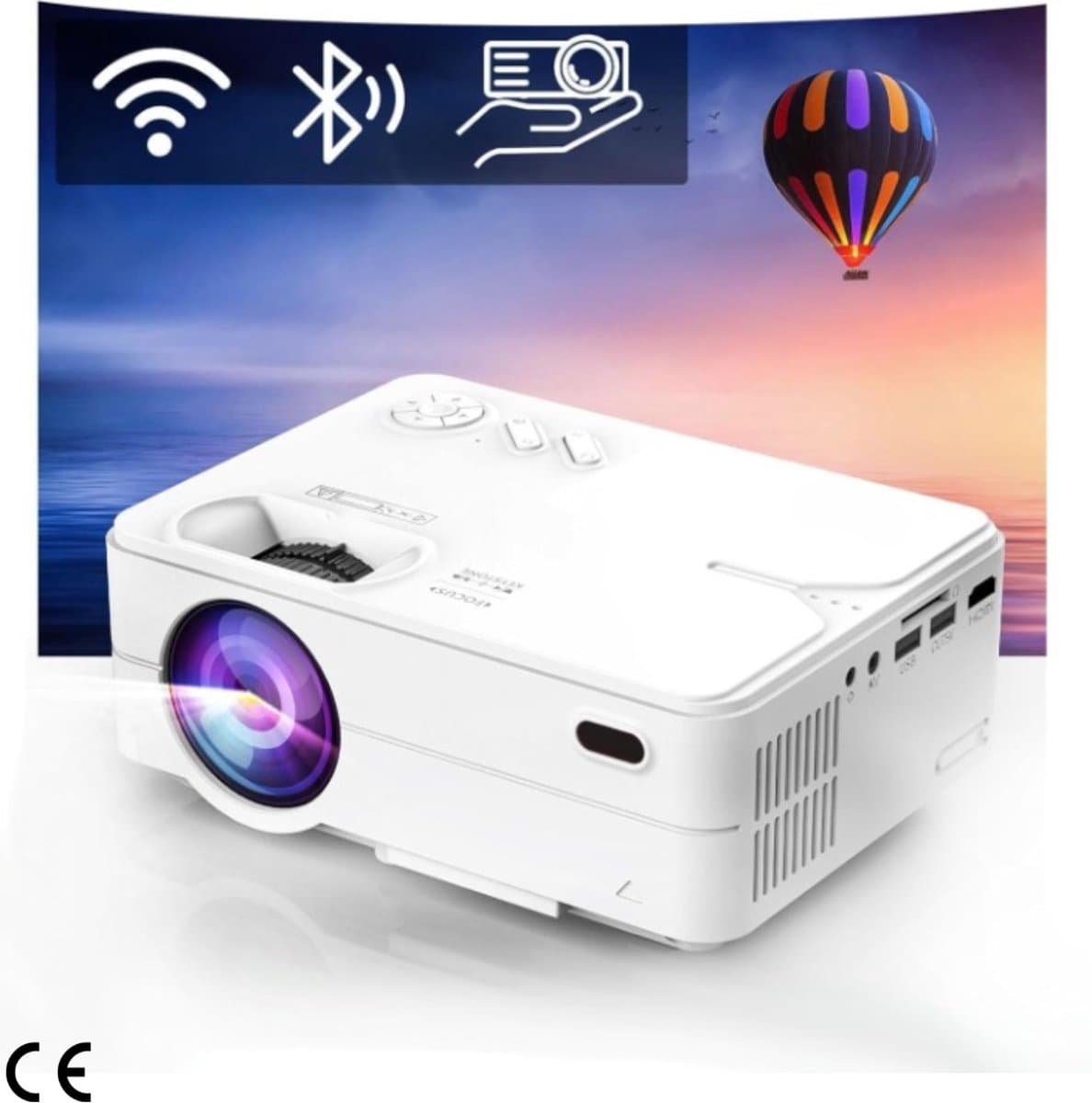 Miniprojector - WiFi & Bluetooth, native 1080P Full HD, scherm van max. 300 inch, compatibel met iOS, Android, TV Stick, PS4, laptop — afbeelding 1