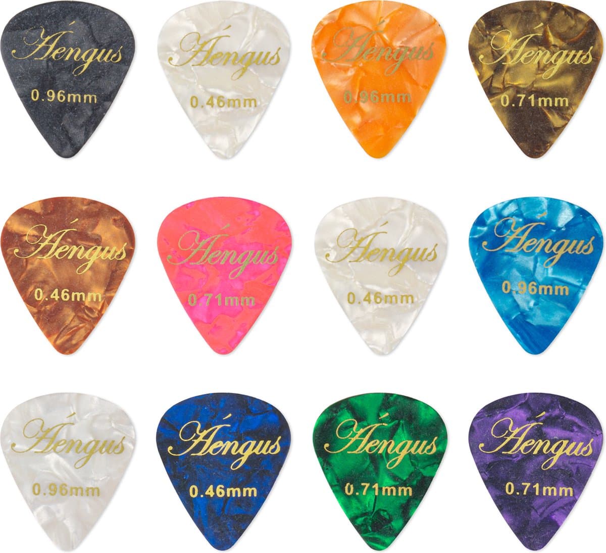 Áengus Plectrum set 12 Celluloid plectrums - in de diktes thin 0.46 medium 0.71 en thick 0.96 mm — afbeelding 1