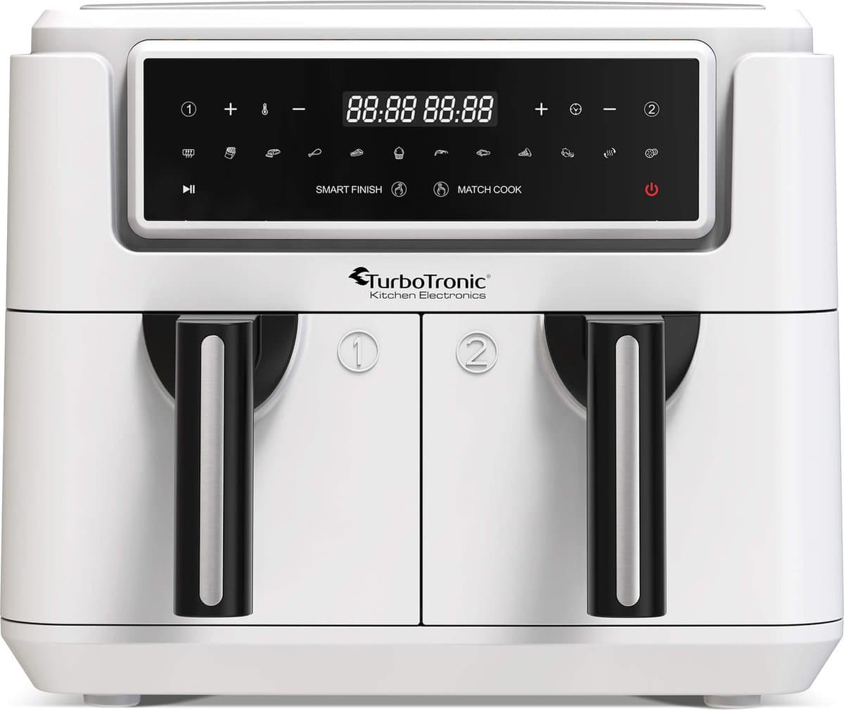 TurboTronic AF118 Dubbele Airfryer XXL - Digitale Heteluchtfriteuse - Dubbele mand - 7,6 Liter - 2x 3,8L - 12 programma's - Touchscreen - Wit — afbeelding 1