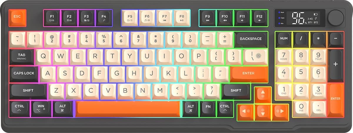 M96 Draadloos RGB Gaming Toetsenbord - Scherm - Multifunctionele Draaiknop - BT5.0/2.4G - PBT Ball Keycaps - Shimmer — afbeelding 1