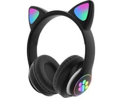 Framehack - Kinder hoofdtelefoon - cat headphones | Draadloze koptelefoon Bluetooth met led kattenoortjes zwart | Koptelefoon voor Kinderen - Met Led Kat Oortjes | met verlichting poot