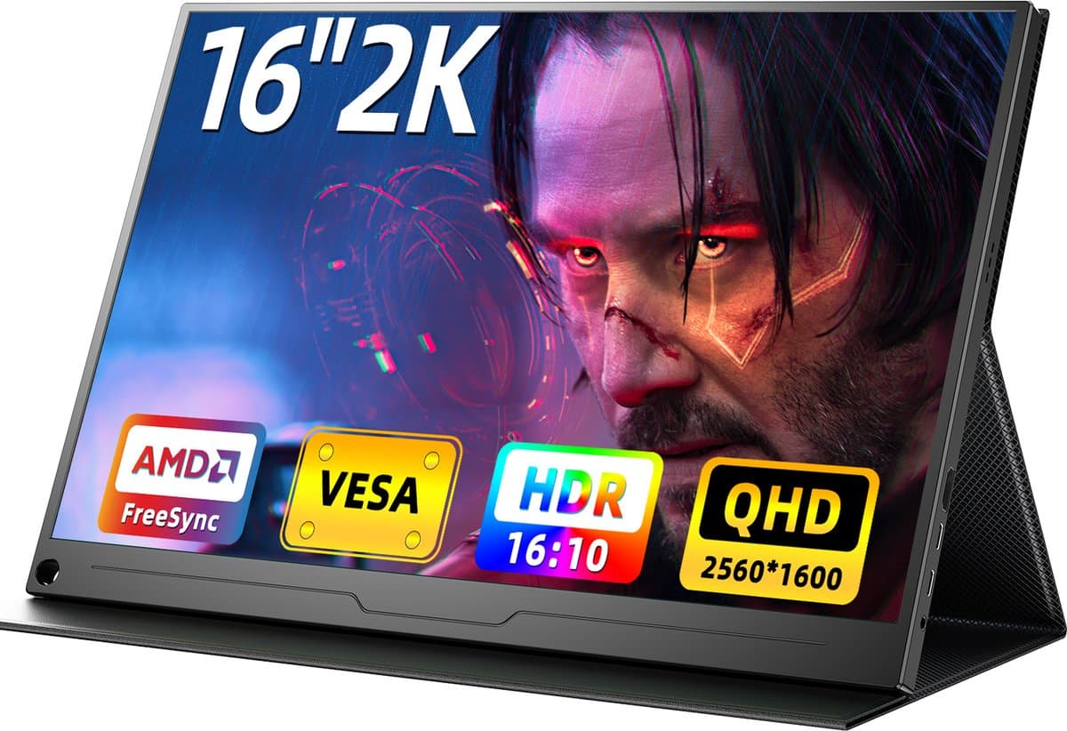 UPERFECT Portable Monitor 16" QHD 2560x1600P Draagbaar Monitor 100% sRGB 1500:1 IPS for Gaming/Design with VESA Mount for Laptop/Switch/MacBook — afbeelding 1