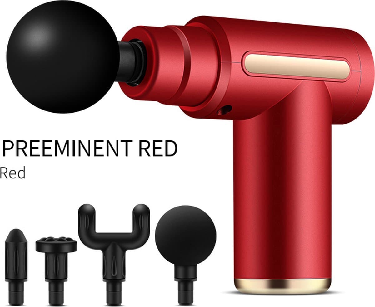 Mini massage gun rood - 4 koppen - 6 snelheden - diepe spierstimulatie - licht in gewicht (540 gram) - stil in gebruik - makkelijk mee te nemen — afbeelding 1