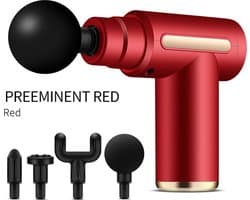Mini massage gun rood - 4 koppen - 6 snelheden - diepe spierstimulatie - licht in gewicht (540 gram) - stil in gebruik - makkelijk mee te nemen