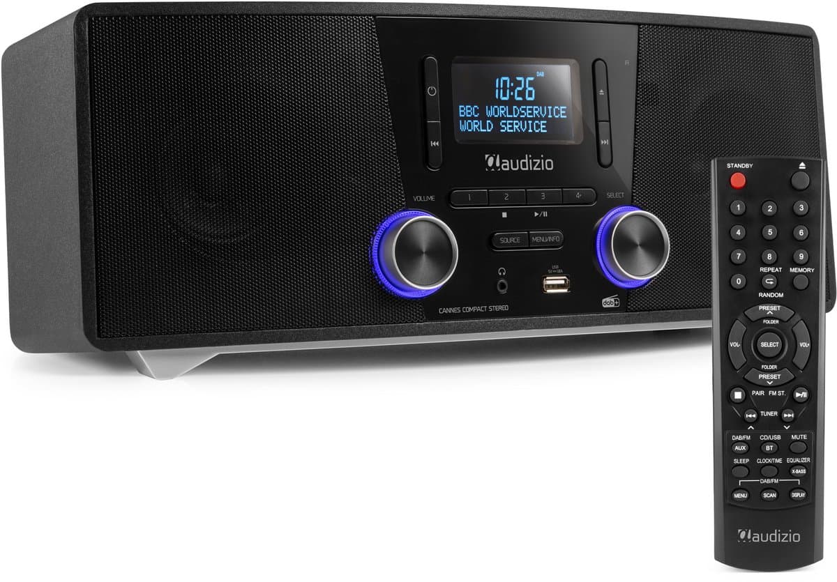 DAB radio met CD speler, Bluetooth, USB mp3 speler en radio - Stereo - Zwart - Audizio Cannes — afbeelding 1